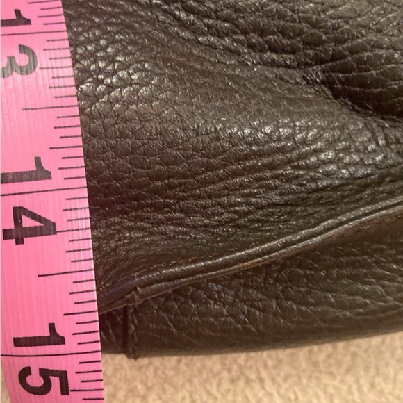 J. Crew Italian soft pebbled  chocolate leather tote bag with strap and pocket - Picture 11 of 16